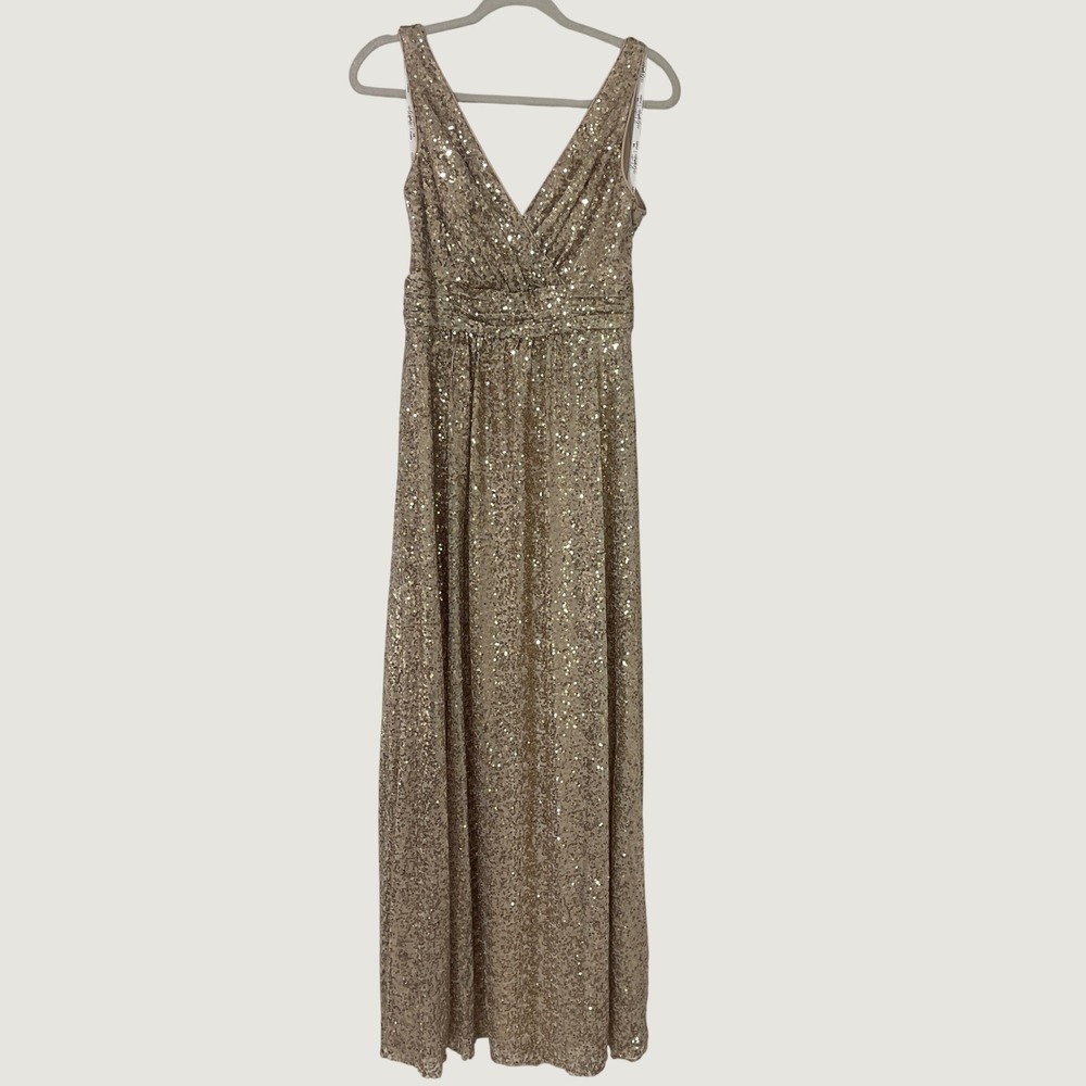 David's Bridal DB Studio Gold Sequin Gown Dress Women Size 8 F19787 Long Formal